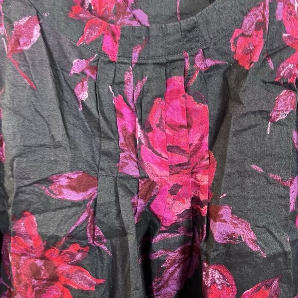 Loft Blouse Women’s Size L Blue & Pink Floral Sleeveless Swoop Neck Semi-Sheer - Picture 3 of 7